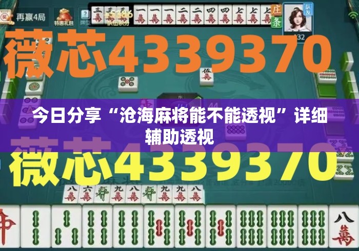 今日分享“沧海麻将能不能透视”详细辅助透视