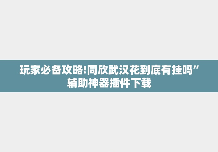 玩家必备攻略!同欣武汉花到底有挂吗”辅助神器插件下载