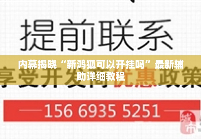 内幕揭晓“新鸿狐可以开挂吗	”最新辅助详细教程