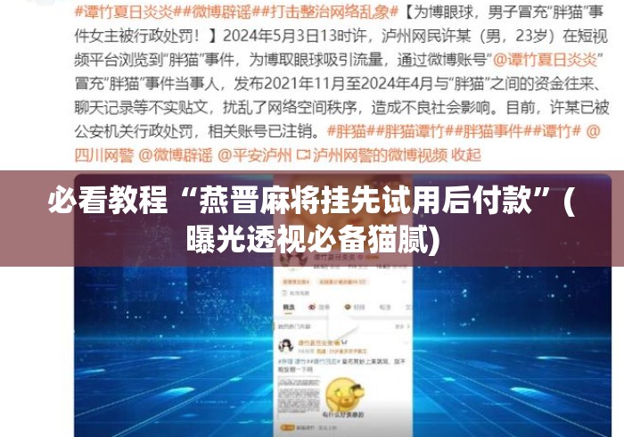 必看教程“燕晋麻将挂先试用后付款	”(曝光透视必备猫腻)
