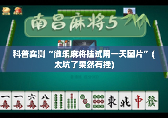 科普实测“微乐麻将挂试用一天图片”(太坑了果然有挂)