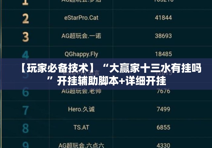 【玩家必备技术】“大赢家十三水有挂吗”开挂辅助脚本+详细开挂