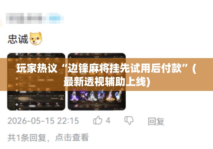 玩家热议“边锋麻将挂先试用后付款”(最新透视辅助上线)