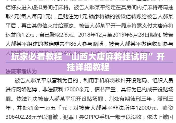 玩家必看教程“山西大唐麻将挂试用”开挂详细教程