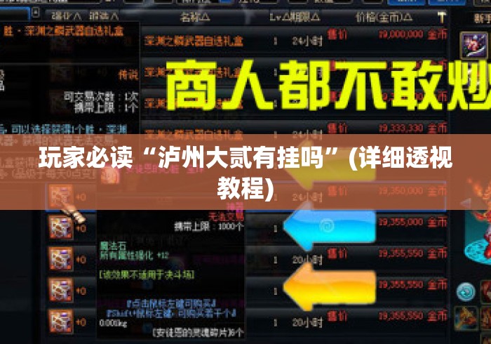 玩家必读“泸州大贰有挂吗”(详细透视教程)