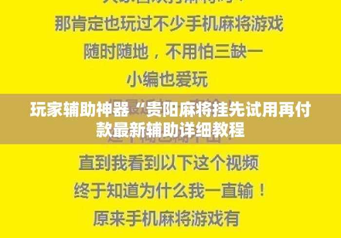 玩家辅助神器“贵阳麻将挂先试用再付款最新辅助详细教程 玩家辅助神器“贵阳麻将挂先试用再付款最新辅助详细教程