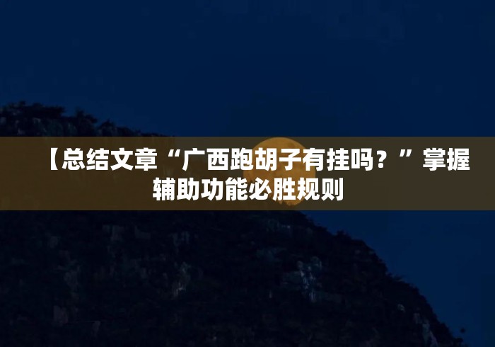 【总结文章“广西跑胡子有挂吗？”掌握辅助功能必胜规则