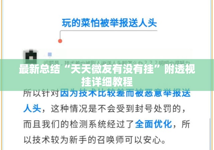 最新总结“天天微友有没有挂”附透视挂详细教程