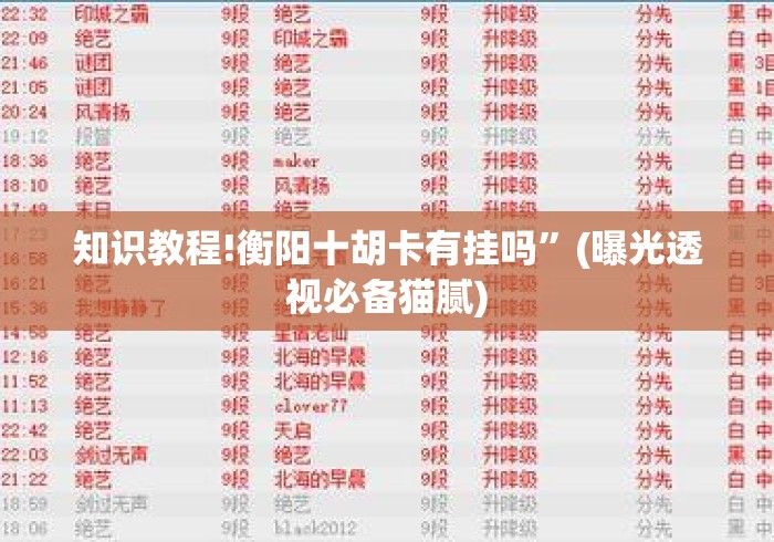 知识教程!衡阳十胡卡有挂吗”(曝光透视必备猫腻)