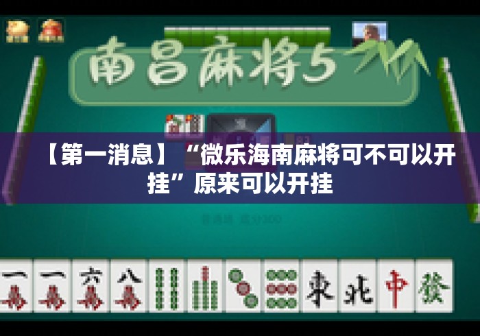 【第一消息】“微乐海南麻将可不可以开挂”原来可以开挂