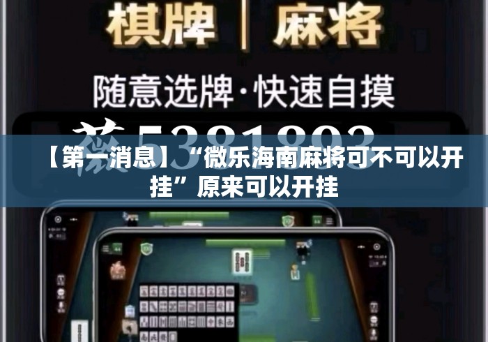 【第一消息】“微乐海南麻将可不可以开挂”原来可以开挂