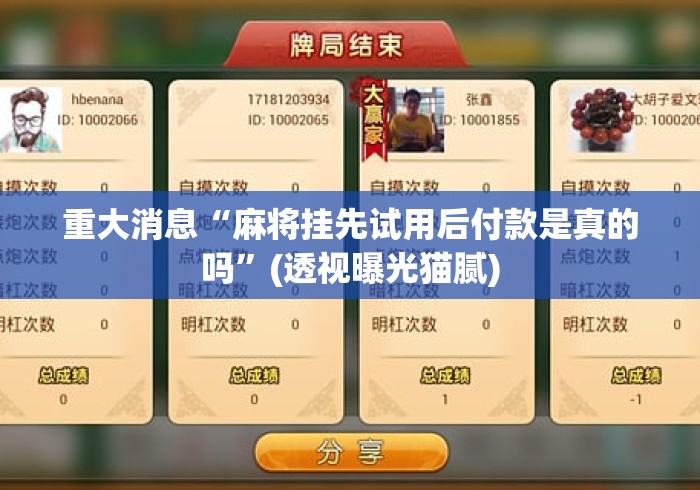 重大消息“麻将挂先试用后付款是真的吗”(透视曝光猫腻)