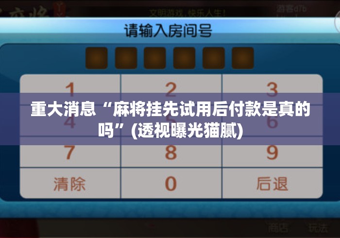 重大消息“麻将挂先试用后付款是真的吗”(透视曝光猫腻)