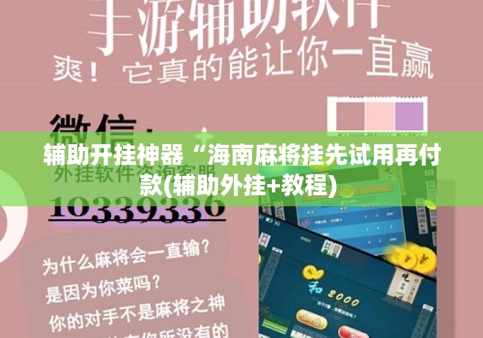 辅助开挂神器“海南麻将挂先试用再付款(辅助外挂+教程) 