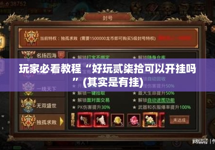 玩家必看教程“好玩贰柒拾可以开挂吗”(其实是有挂)