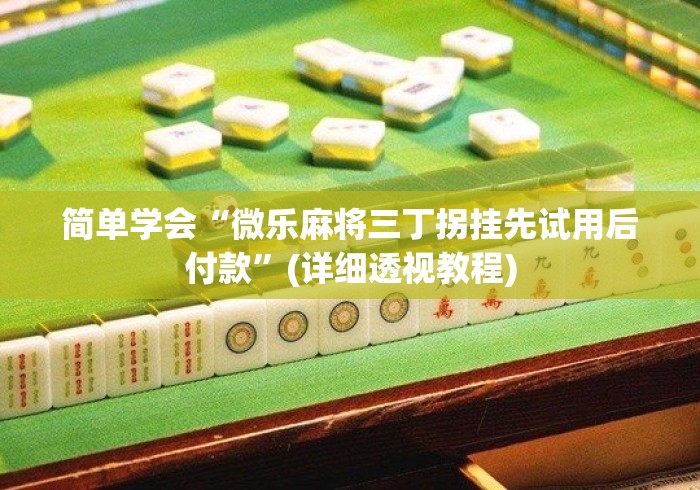 简单学会“微乐麻将三丁拐挂先试用后付款”(详细透视教程)