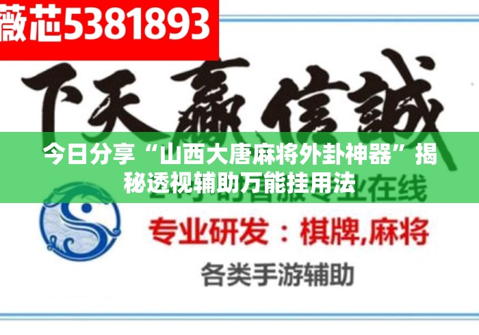 今日分享“山西大唐麻将外卦神器	”揭秘透视辅助万能挂用法