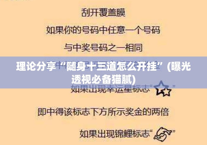理论分享“随身十三道怎么开挂”(曝光透视必备猫腻)