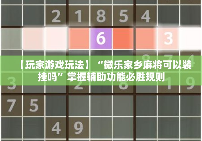 【玩家游戏玩法】“微乐家乡麻将可以装挂吗”掌握辅助功能必胜规则